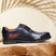 Men's Bugatti derby blue leather shoes with a round toe and plain toe featuring a stacked heel , a eva outsole , and laces fastening.