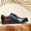 Men's Bugatti derby blue leather shoes with a round toe and plain toe featuring a stacked heel , a eva outsole , and laces fastening.