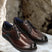 Men's Bugatti derby brown leather shoes with a round toe and plain toe featuring a stacked heel , a eva outsole , and laces fastening.