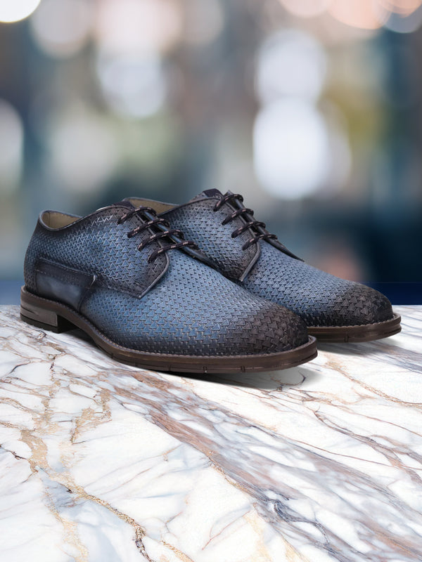bugatti Ben Comfort Blue Premium Leather Derby Formal Shoes