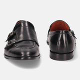 Rico Black Leather Monk Shoes