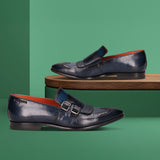 bugatti Rico Dark Blue  Premium Leather Comfort Slip-Ons Formal