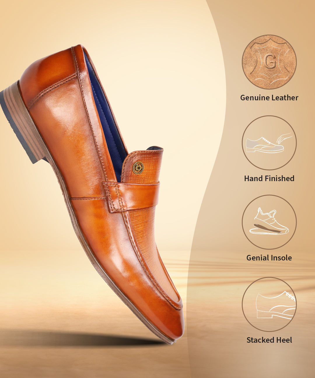 Yellow leather penny loafer by bugatti with a textured saddle strap and stacked heel.