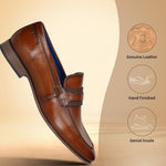 Men's Bugatti penny loafer cognac leather shoes with a round toe and apron toe featuring a moulded heel , a pvc outsole.