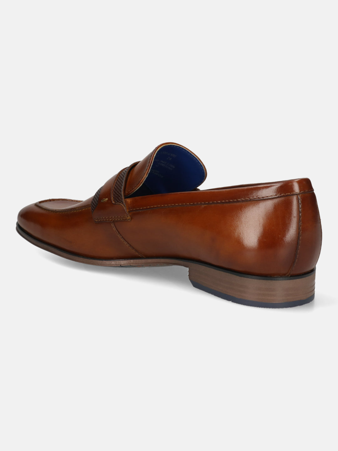 Men's Bugatti penny loafer cognac leather shoes with a round toe and apron toe featuring a moulded heel , a pvc outsole.