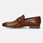 Men's Bugatti penny loafer cognac leather shoes with a round toe and apron toe featuring a moulded heel , a pvc outsole.