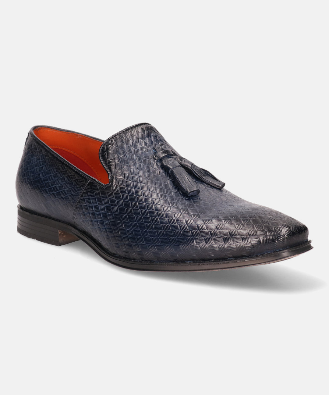 A blue Men's bugatti Tassel Loafers featuring a round toe plain toe, stacked heel. Made from premium genuine leather with a durable high quality synthetic outsole, this slip-on design offers both style and comfort.