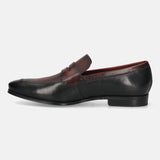 bugatti Black & Dark Red Premium Leather Slip-ons Formal