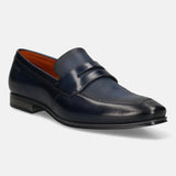 Men's Bugatti penny loafer blue leather shoes with a round toe and plain toe featuring a moulded heel , a pvc outsole.