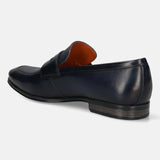 Men's Bugatti penny loafer blue leather shoes with a round toe and plain toe featuring a moulded heel , a pvc outsole.