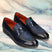 Men's Bugatti penny loafer blue leather shoes with a round toe and plain toe featuring a moulded heel , a pvc outsole.