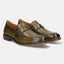 A green Men's bugatti Penny Loafer featuring a round apron toe, moulded  heel. Made from premium genuine leather with a durable tr outsole, this slip-on design offers both style and comfort.