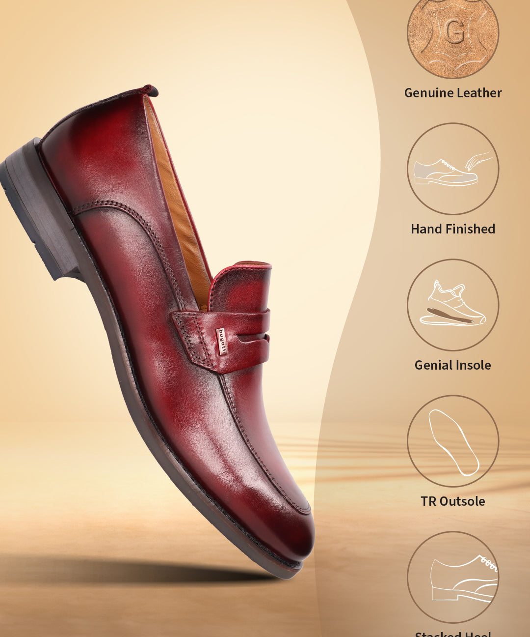 A grey Men's bugatti Penny Loafer featuring a round apron toe, moulded  heel. Made from premium genuine leather with a durable tr outsole, this slip-on design offers both style and comfort.
