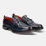 A blue Men's bugatti Penny Loafer featuring a round apron toe, moulded  heel. Made from premium genuine leather with a durable tr outsole, this slip-on design offers both style and comfort.