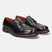 A black Men's bugatti Penny Loafer featuring a round apron toe, stacked heel, and a extra wide fit. Made from premium genuine leather with a durable eva outsole, this slip-on design offers both style and comfort.