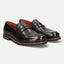 A black Men's bugatti Penny Loafer featuring a round apron toe, stacked heel, and a extra wide fit. Made from premium genuine leather with a durable eva outsole, this slip-on design offers both style and comfort.