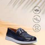 Bugatti Domin Blue Premium Leather Comfort Slip-On Casual