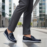 Bugatti Domin Blue Premium Leather Comfort Slip-On Casual