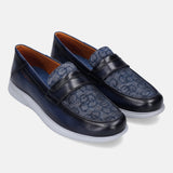 Bugatti Domin Blue Premium Leather Comfort Slip-On Casual