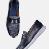Bugatti Domin Blue Premium Leather Comfort Slip-On Casual