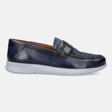 Bugatti Domin Blue Premium Leather Comfort Slip-On Casual