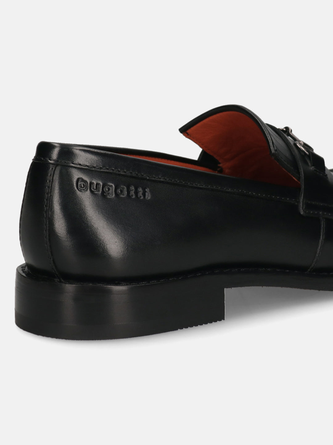 Men's Bugatti kiltie loafer black leather shoes with a round toe and apron toe featuring a stacked heel , a leather outsole.