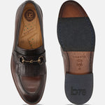 Men's Bugatti kiltie loafer brown leather shoes with a round toe and apron toe featuring a stacked heel , a leather outsole.