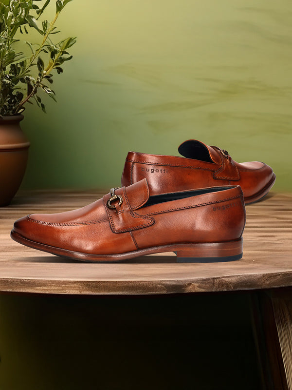 bugatti Mansueto Flex Revo Cognac  Premium Leather Comfort Slip-Ons Formal