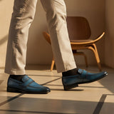 bugatti Mansueto Flex Revo Dark Blue  Premium Leather Comfort Slip-Ons Formal