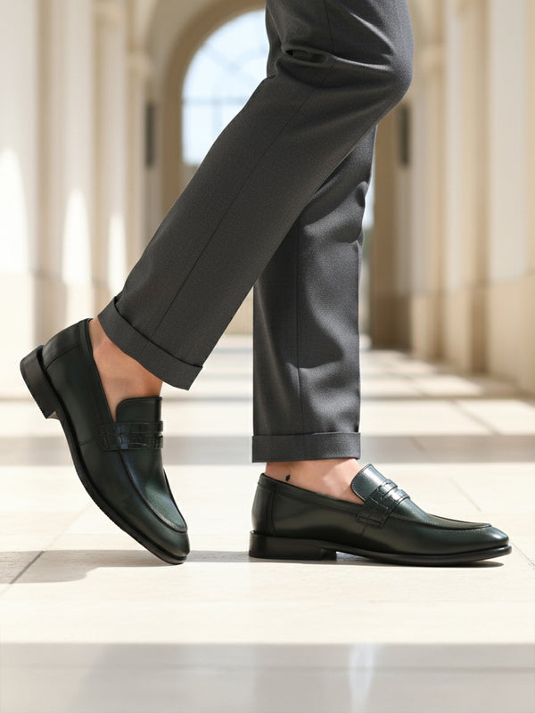 bugatti Mansueto Flex Revo Dark Green  Premium Leather Comfort Penny Loafers