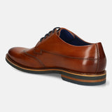 Men's Bugatti derby cognac leather shoes with a round toe and wing tip featuring a stacked heel , a eva outsole , and laces fastening.