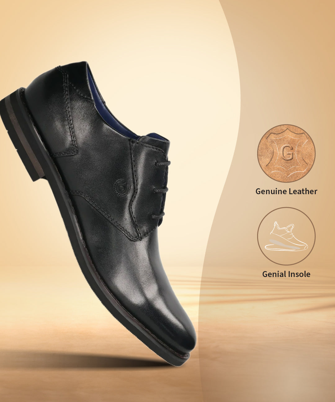 A black Men's bugatti Derby featuring a round toe plain toe, stacked heel. Made from premium genuine leather with a durable eva outsole, this laces design offers both style and comfort.