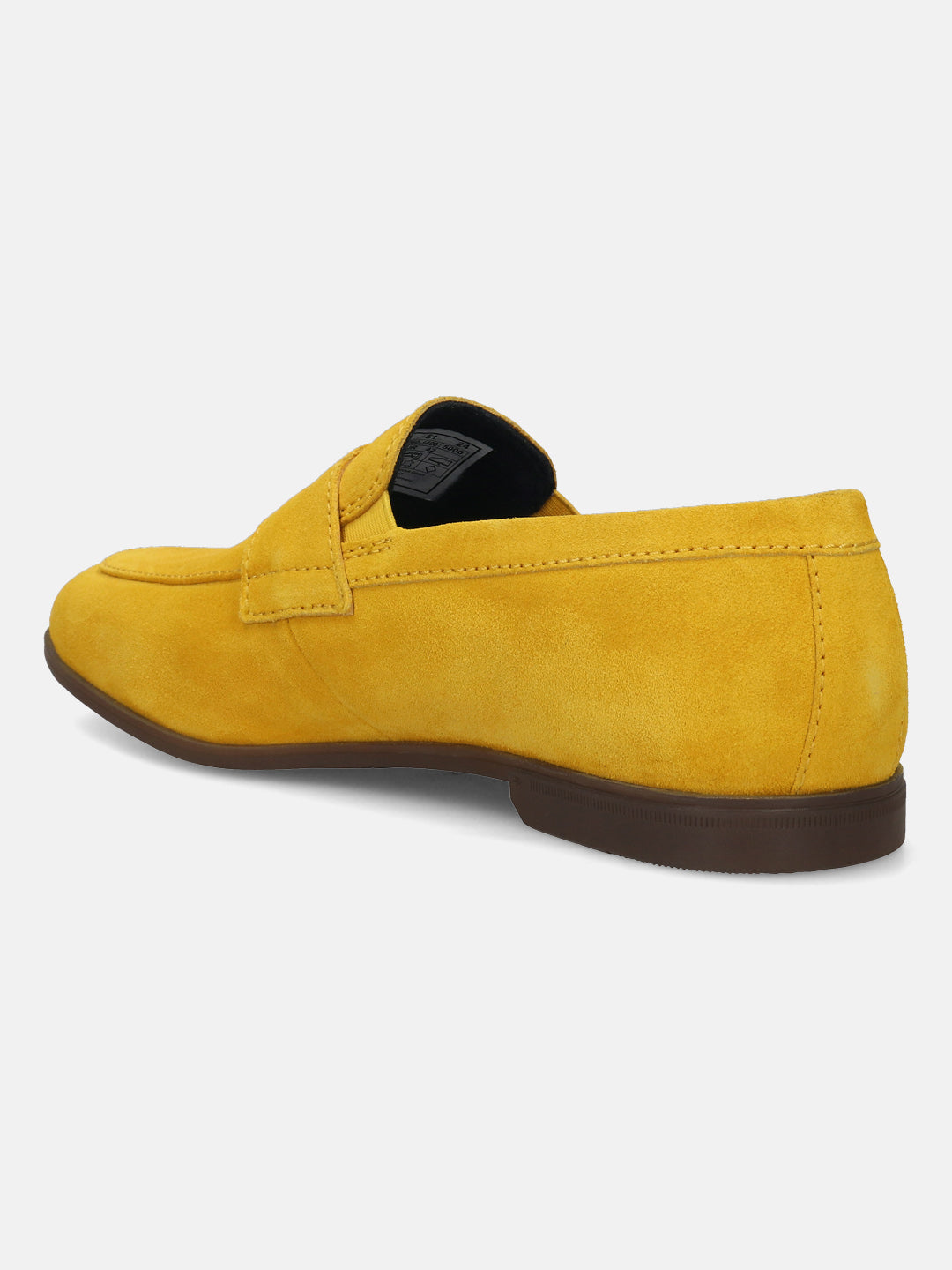 Men's Bugatti penny loafer yellow leather shoes with a round toe and apron toe featuring a stacked heel , a tpr outsole.