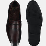 Men's Bugatti penny loafer red leather shoes with a round toe and apron toe featuring a stacked heel , a tpr outsole.