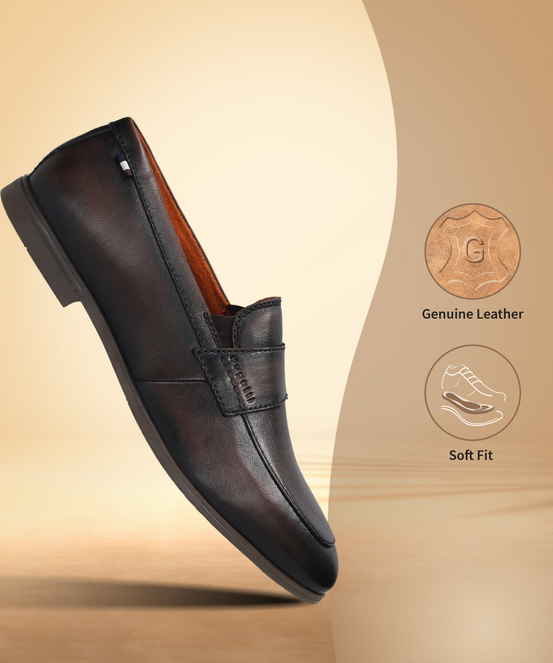 Bugatti Tryst dark brown premium leather penny loafer shoe.