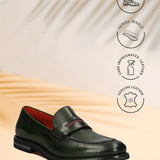 Bugatti Sula Revo Light Dark Green Premium Leather Comfort Slip-On Formal