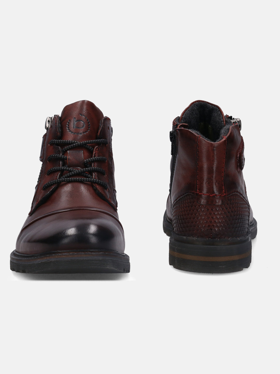 A grey Men's bugatti  Ankle Boots featuring a round toe plain toe, stacked heel, and a wide fit. Made from premium genuine leather with a durable tr outsole, this laces design offers both style and comfort.