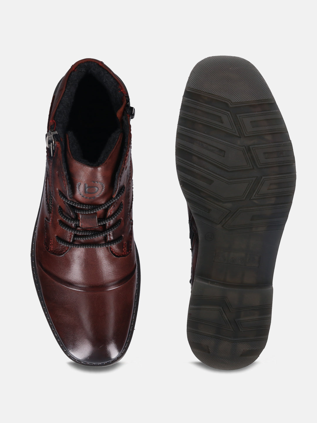 A grey Men's bugatti  Ankle Boots featuring a round toe plain toe, stacked heel, and a wide fit. Made from premium genuine leather with a durable tr outsole, this laces design offers both style and comfort.