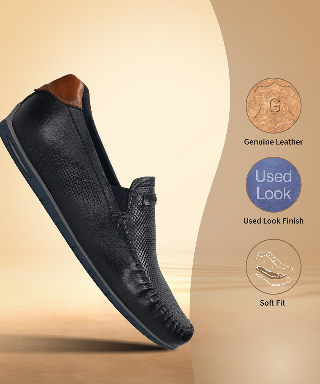 Men's Bugatti casual blue leather shoes with a square toe and apron toe , a tpr outsole.