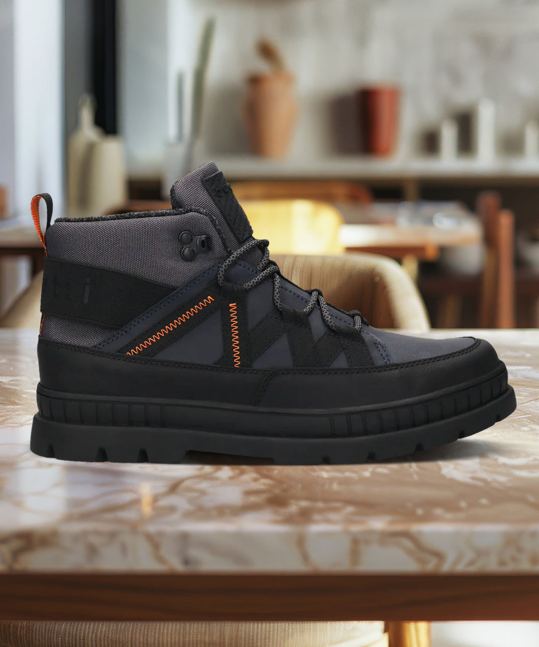 A blue Men's bugatti Casual Boots featuring a round toe plain toe, stacked heel. Made from synthetic with a durable tpr outsole, this laces design offers both style and comfort.