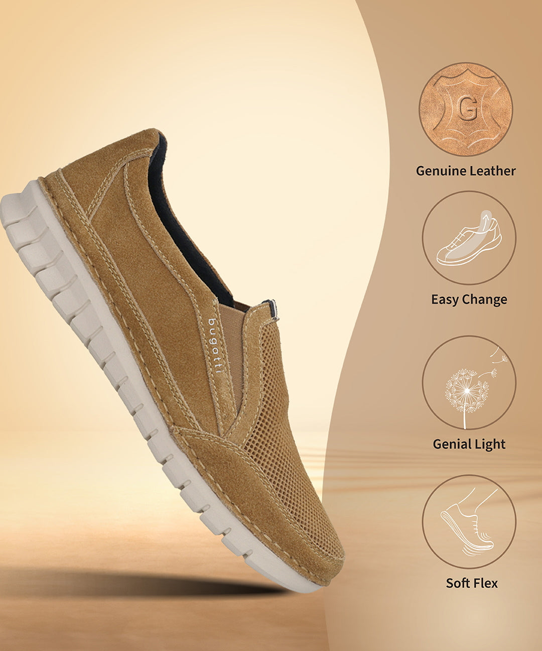 Men's Bugatti casual cognac leather shoes with a round toe , a eva outsole.