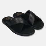 bugatti Derek black  Premium Leather Comfort Cross Strap Sandals