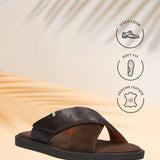 bugatti Derek dark brown  Premium Leather Comfort Cross Strap Sandals