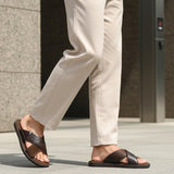 bugatti Derek dark brown  Premium Leather Comfort Cross Strap Sandals