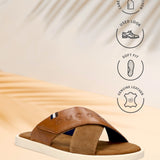 bugatti Derek cognac  Premium Leather Comfort Cross Strap Sandals