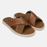 bugatti Derek cognac  Premium Leather Comfort Cross Strap Sandals