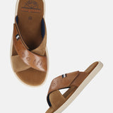 bugatti Derek cognac  Premium Leather Comfort Cross Strap Sandals