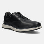 Men's Bugatti lifestyle black leather shoes with a round toe , a eva outsole , and laces fastening.
