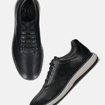 Men's Bugatti lifestyle black leather shoes with a round toe , a eva outsole , and laces fastening.