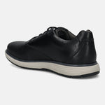 Men's Bugatti lifestyle black leather shoes with a round toe , a eva outsole , and laces fastening.